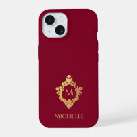 Monogram Burgundy Faux Gold Crest Initial and Name
