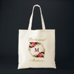 Monogram Burgundy Floral Gold Bridesmaid Tote Bag<br><div class="desc">Watercolor Burgundy Marsala Floral Gold Circle Monogram Bridesmaid Tote Bag</div>