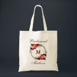 Monogram Burgundy Floral Wreath Bridesmaid Tote Bag<br><div class="desc">Watercolor Burgundy Marsala Floral Wreath Monogram Bridesmaid Tote Bag</div>