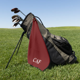 Monogram Burgundy Maroon Dark Red White   Golf Towel