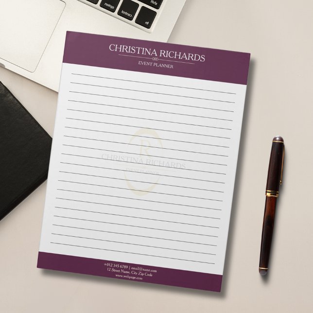 Monogram Burgundy Modern Elegant Lined Notepad (Creator Uploaded)
