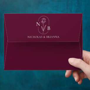 Monogram Burgundy Modern Elegant Wedding Envelope