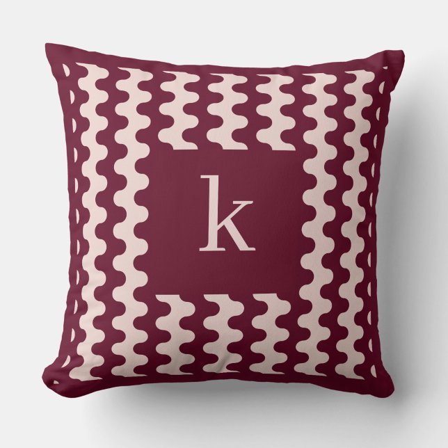 Monogram Burgundy Pink Bold Wavy Pattern Cushion (Creator Uploaded)
