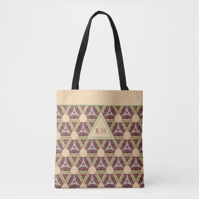 Monogram Burgundy Sage Triangle Geometric Pattern  Tote Bag (Front)