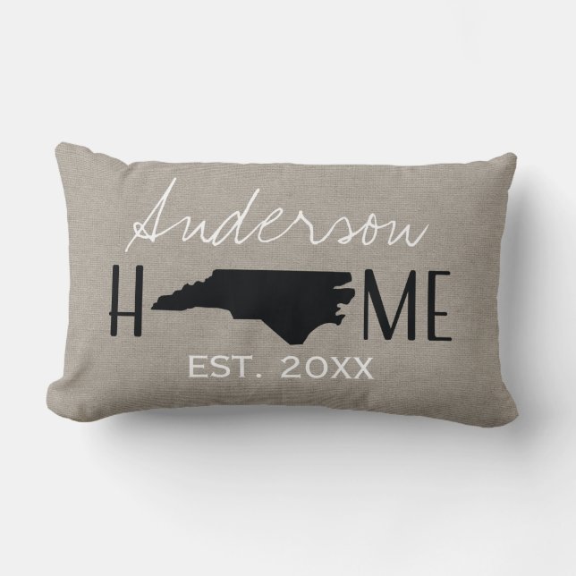 Monogram Burlap Home State North Carolina | Lumbar Cushion (Front)