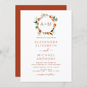 Monogram Burnt Orange Citrus Fruit Wedding Invitation