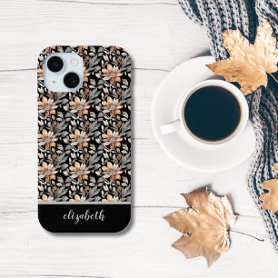 Monogram Burnt Orange Rust Black Grey Floral iPhone 15 Case