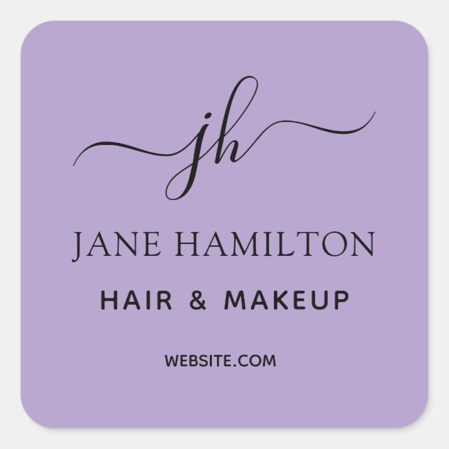 Monogram Business Logo Purple Square Sticker (Front)