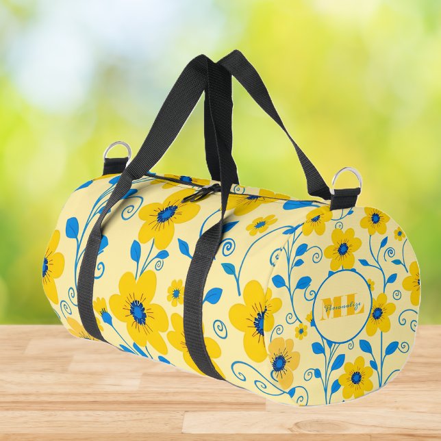 Monogram Butter Yellow and Blue Floral Duffle Bag (Monogram Butter Yellow and Blue Floral Duffle Bag)