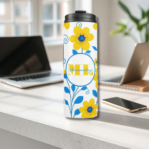 Monogram Butter Yellow and Blue Floral Thermal Tumbler