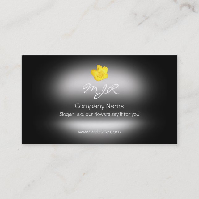 Monogram Buttercup Flower, metal-look Business Card (Front)