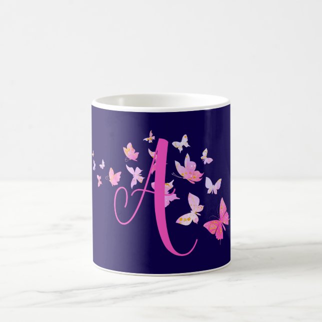 Monogram Butterfly Blue Pink Coffee Mug (Center)