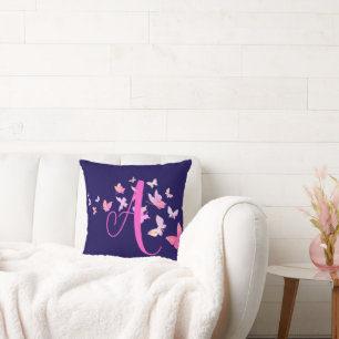 Monogram Butterfly Blue Pink Cushion