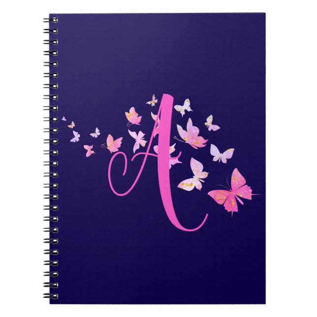 Monogram Butterfly Blue Pink Notebook (Front)