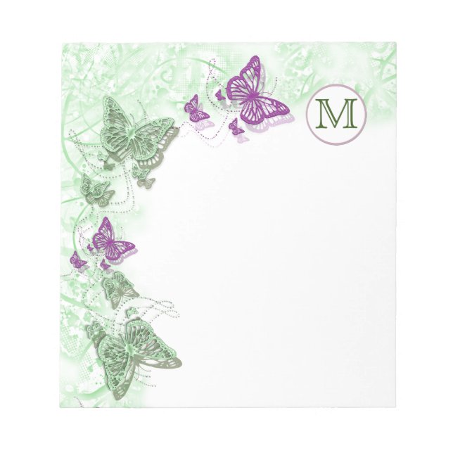 monogram butterfly country floral swirl notepad (Front)