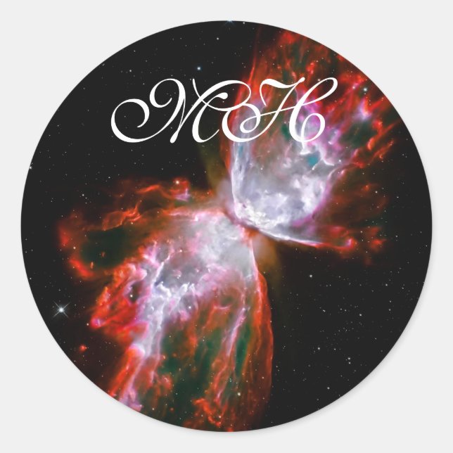 Monogram, Butterfly Nebula, Scorpius Constellation Classic Round Sticker (Front)