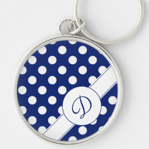 Monogram Button Keychain Dark Blue And White Dots