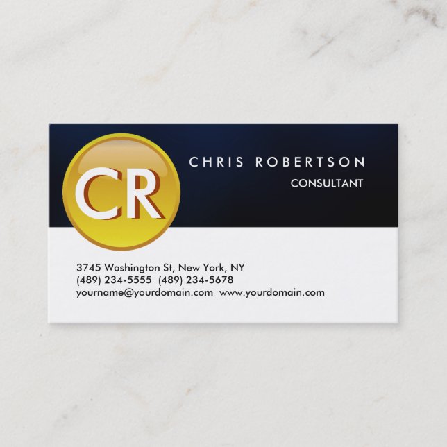 Monogram Button White Blue Pattern Business Card (Front)