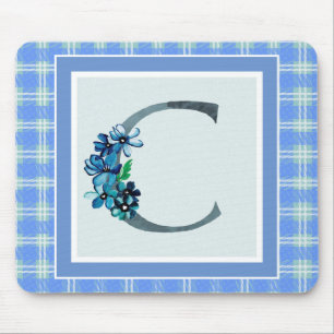 Monogram "C" Blue Plaid Mouse Pad