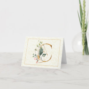 Monogram C Floral Note Card Gold