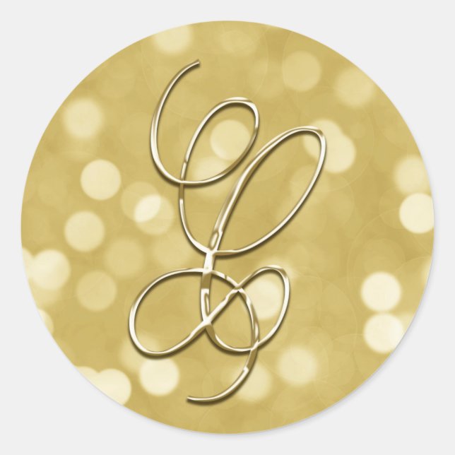 Monogram C Gold Bokeh Seal Wedding Invitation (Front)