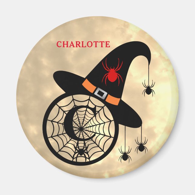 Monogram C Halloween Sky Witch Spiders Name Magnet (Front)