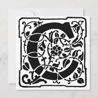 Monogram C Initial Black and White Floral Pattern