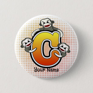 Monogram C Sock Monkey   6 Cm Round Badge