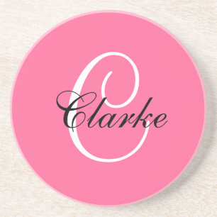 Monogram C Wedding Anniversary Coaster Pink
