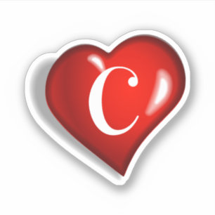Monogram C, white print on ruby red heart