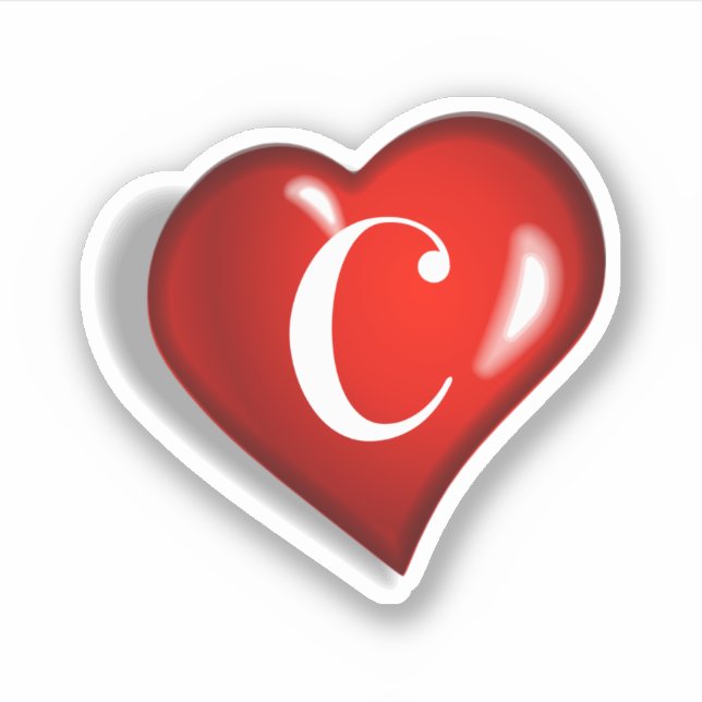 Monogram C, white print on ruby red heart (Front)