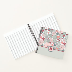Monogram Cacti Cactus Pink Mint Succulents Flowers Notebook