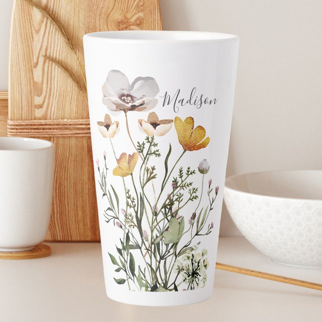 Monogram Calligraphy Dried Wildflower Bouquet Latte Mug (In situ)