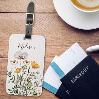 Monogram Calligraphy Dried Wildflower Bouquet Luggage Tag