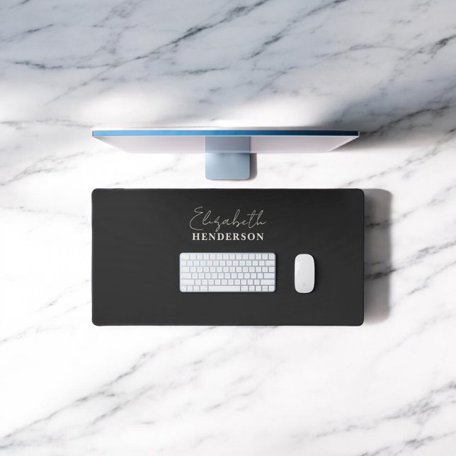 Monogram Calligraphy Girly Black Desk Mat (Creator Uploaded)