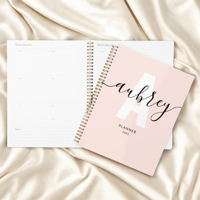 Monogram Calligraphy Girly Blush Pink Planner (Creator Uploaded)