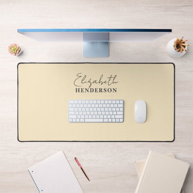 Monogram Calligraphy Girly Yellow Desk Mat (Office 1)