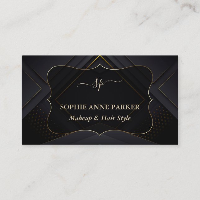 Monogram Calligraphy Gold Professional Makeup Business Card (Front)