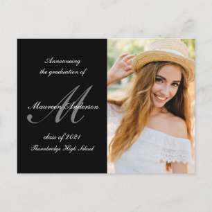 monogram calligraphy graduation announcement postcard