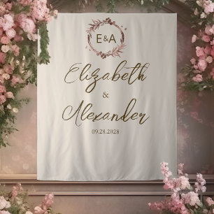Monogram Calligraphy Wedding Backdrop Tapestry