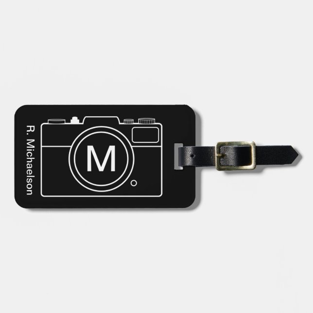 Monogram Camera Luggage Tag - Black & White (Front Horizontal)