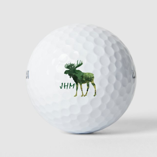 Monogram Camouflage Moose Animal Nature art Golf Balls (Front)