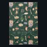 Monogram Camping | Watercolor Illustrations Tea Towel<br><div class="desc">A perfect piece of collectable art for for anyone that loves camping. Featuring watercolor illustrations of camping elements with your family name. Add your custom wording to this design by using the "Edit this design template" boxes on the right hand side of the item, or click the blue "Customise it"...</div>