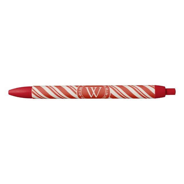 Monogram Candy Cane Stripe Black Ink Pen (Front)