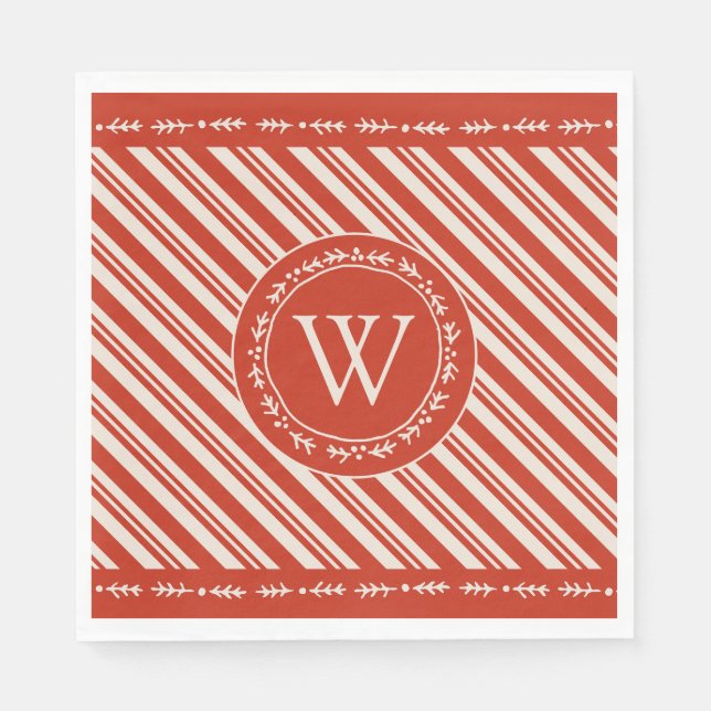 Monogram Candy Cane Stripe Napkin (Front)