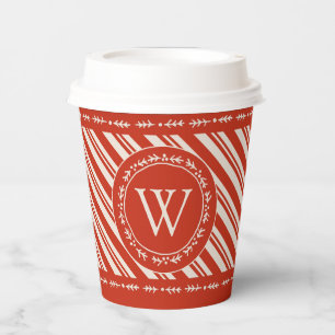 Monogram Candy Cane Stripe Paper Cups