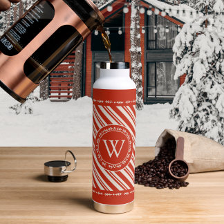 Monogram Candy Cane Stripe Water Bottle