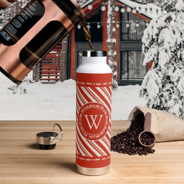 Monogram Candy Cane Stripe Water Bottle (Creator Uploaded)