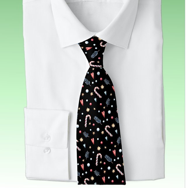 Monogram, Candy Canes Gold Stars Hearts Black Tie (Creator Uploaded)
