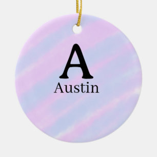 Monogram capital masculine add name purple pastel ceramic ornament